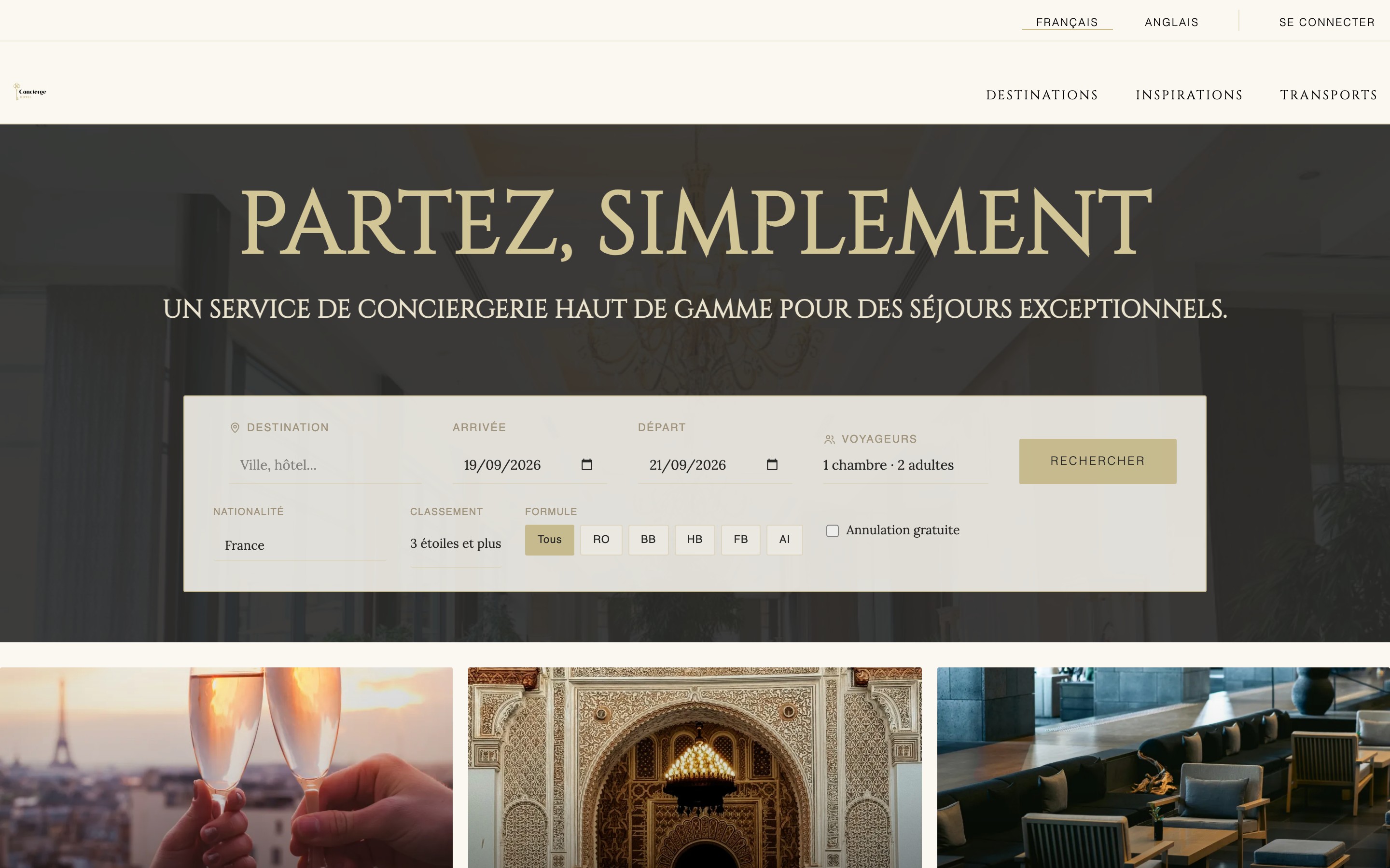 Concierge Hotel homepage and brand presentation