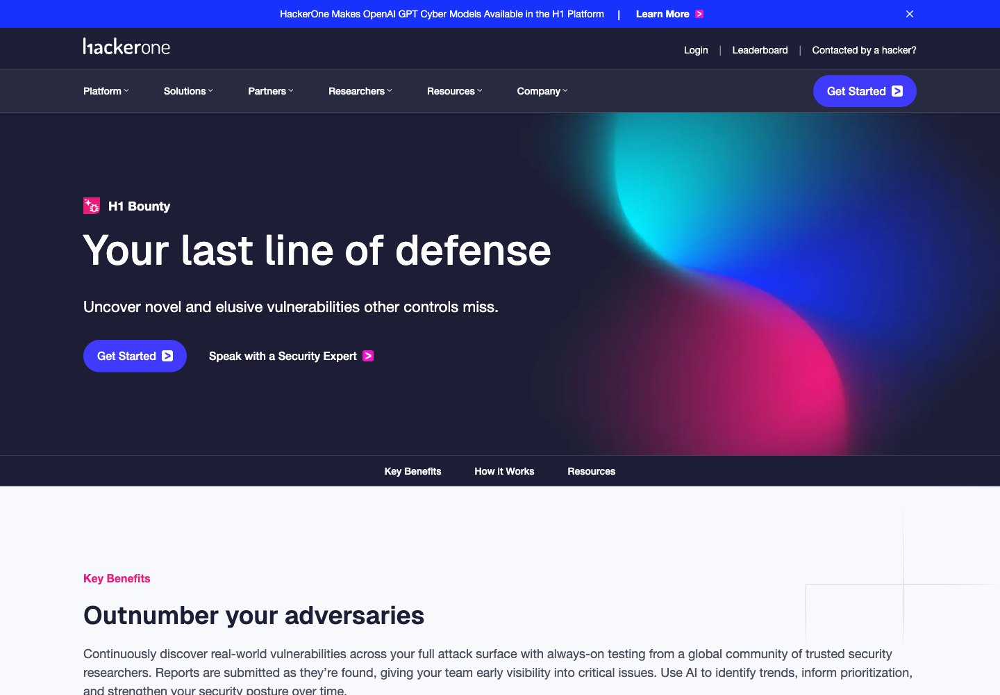 HackerOne: security services webpage