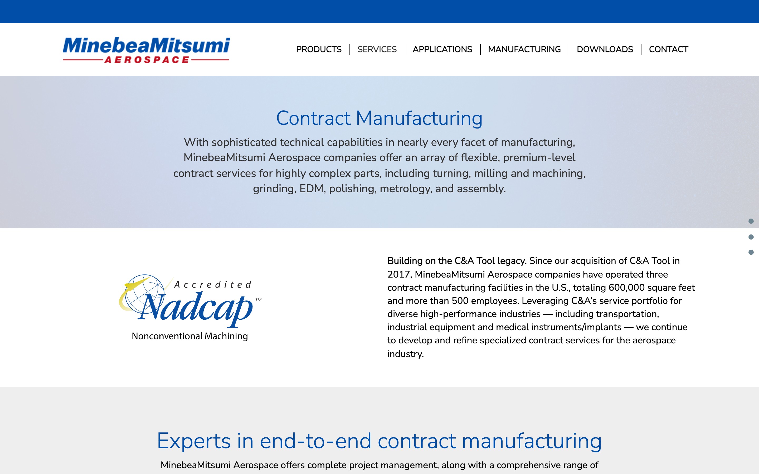 Contract Manufacturing services page, built with DXPR Builder