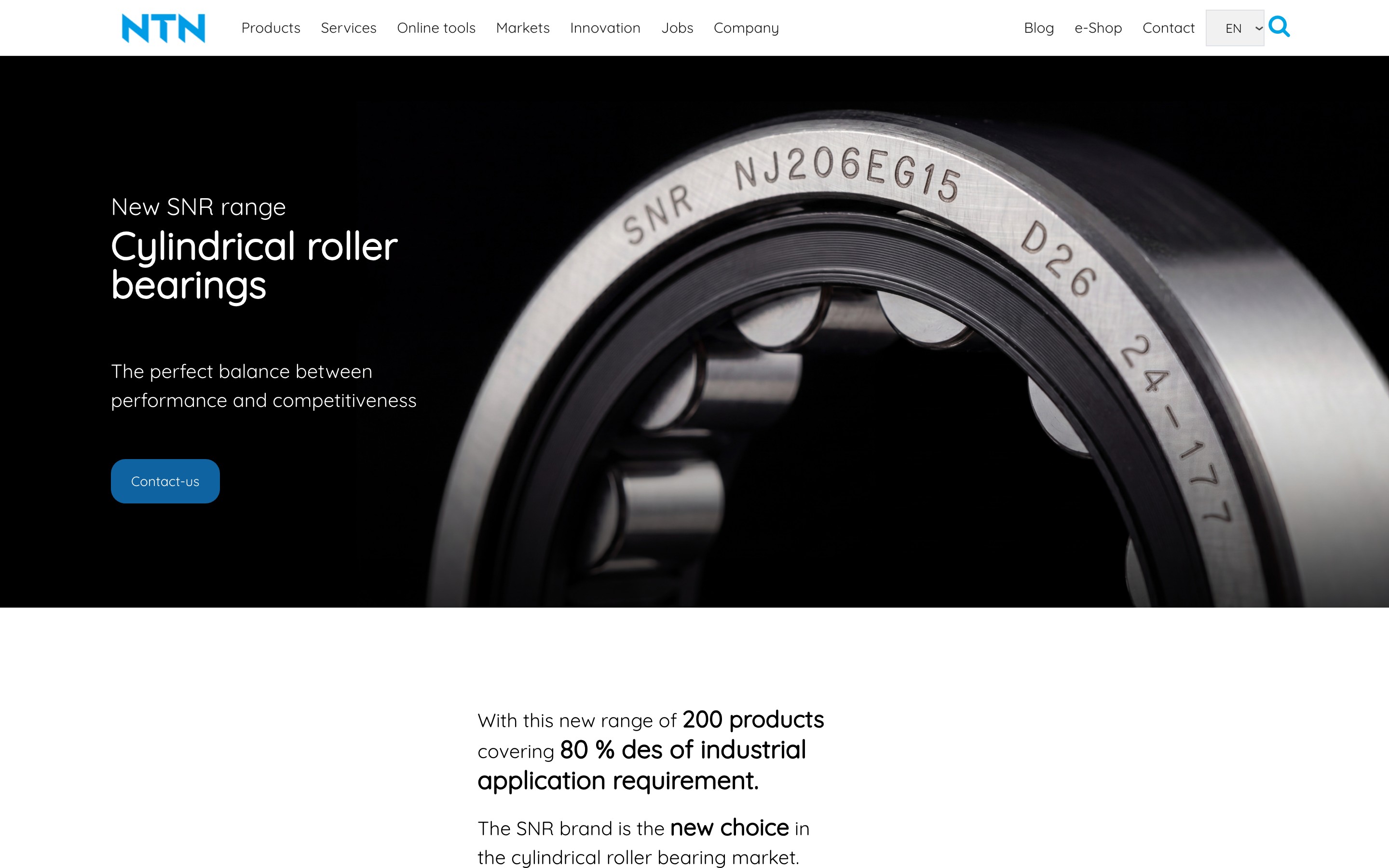 NTN-SNR cylindrical roller bearings range page built with DXPR Builder