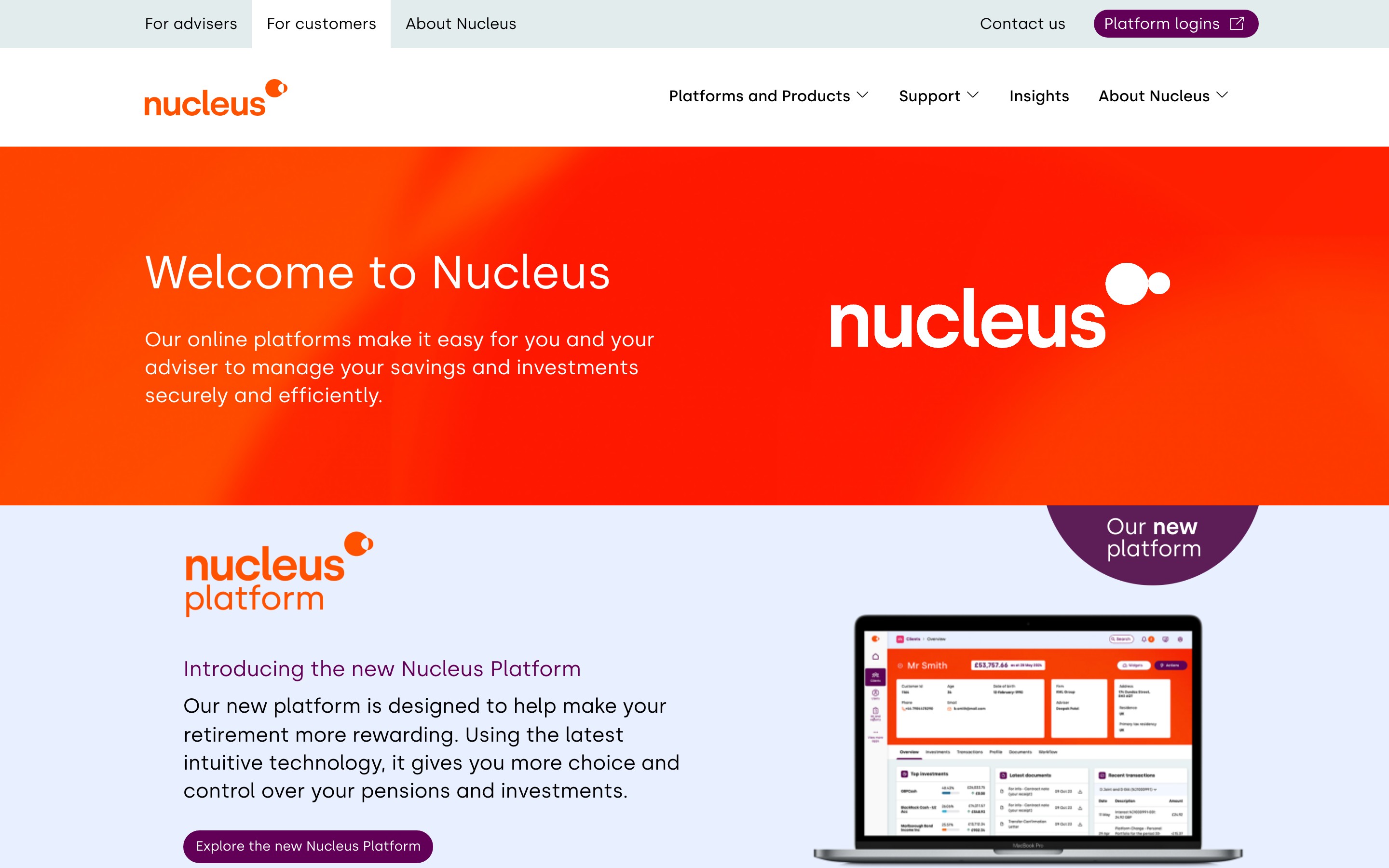 Nucleus Financial customer page explaining the new Nucleus platform